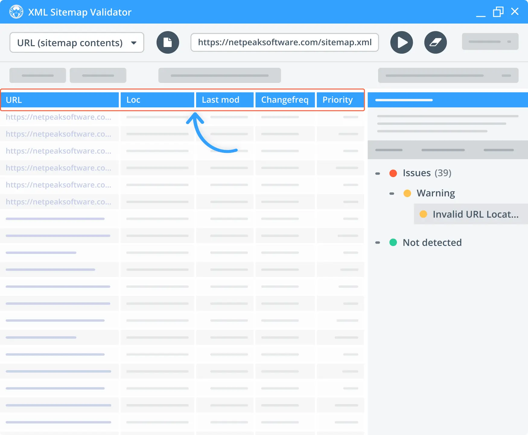 find relevant sitemap.xml data in the report