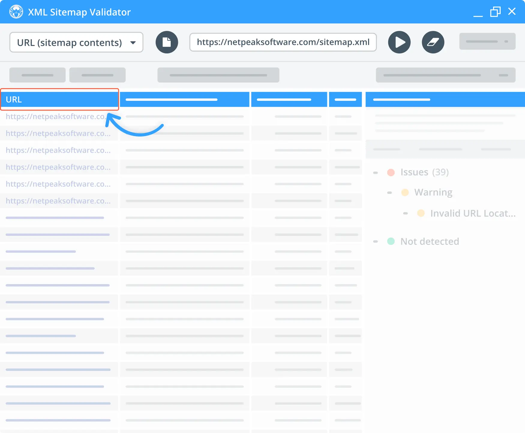 URL list in the sitemap