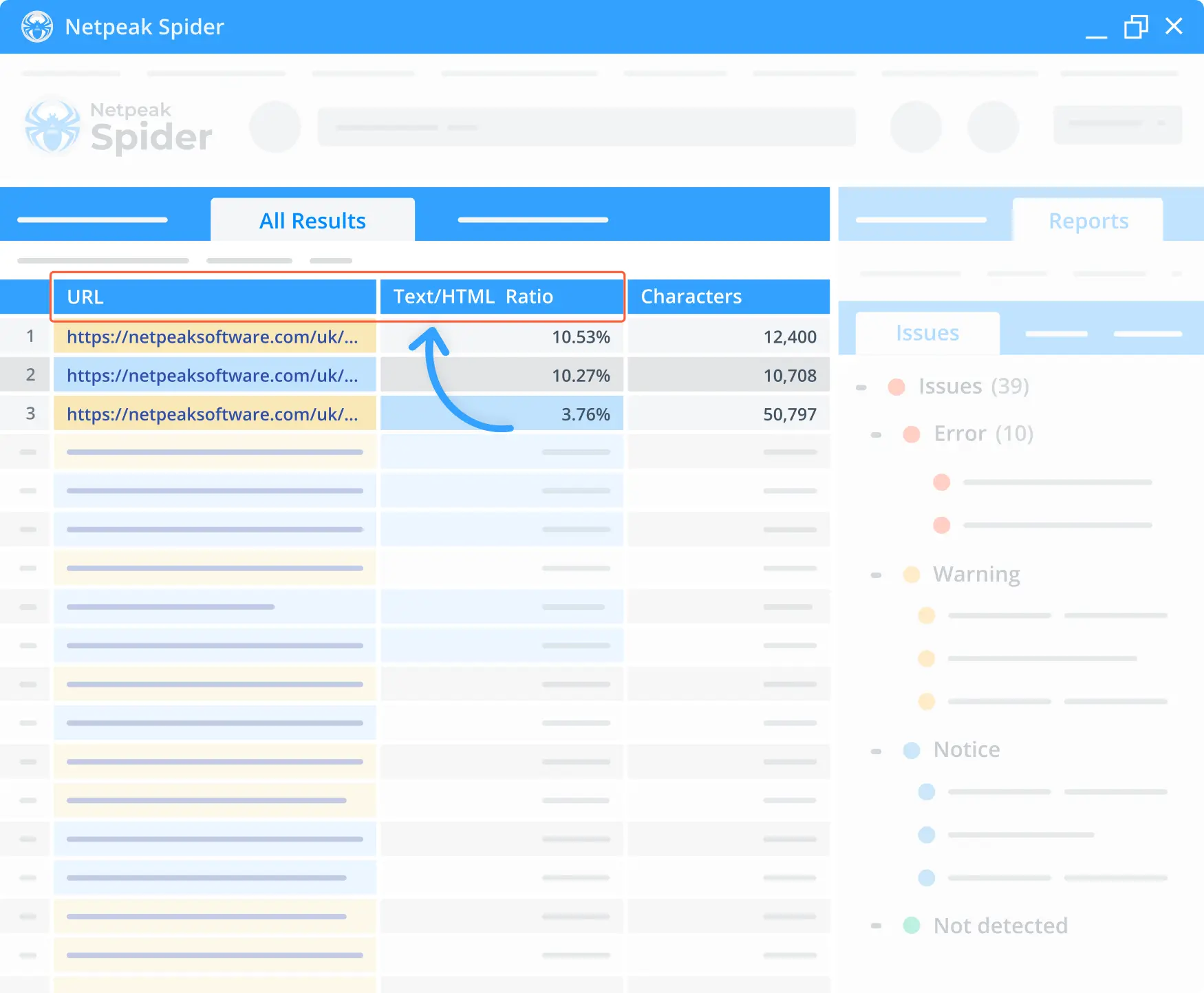 Use Netpeak Spider to check any website's text to HTML ratio.