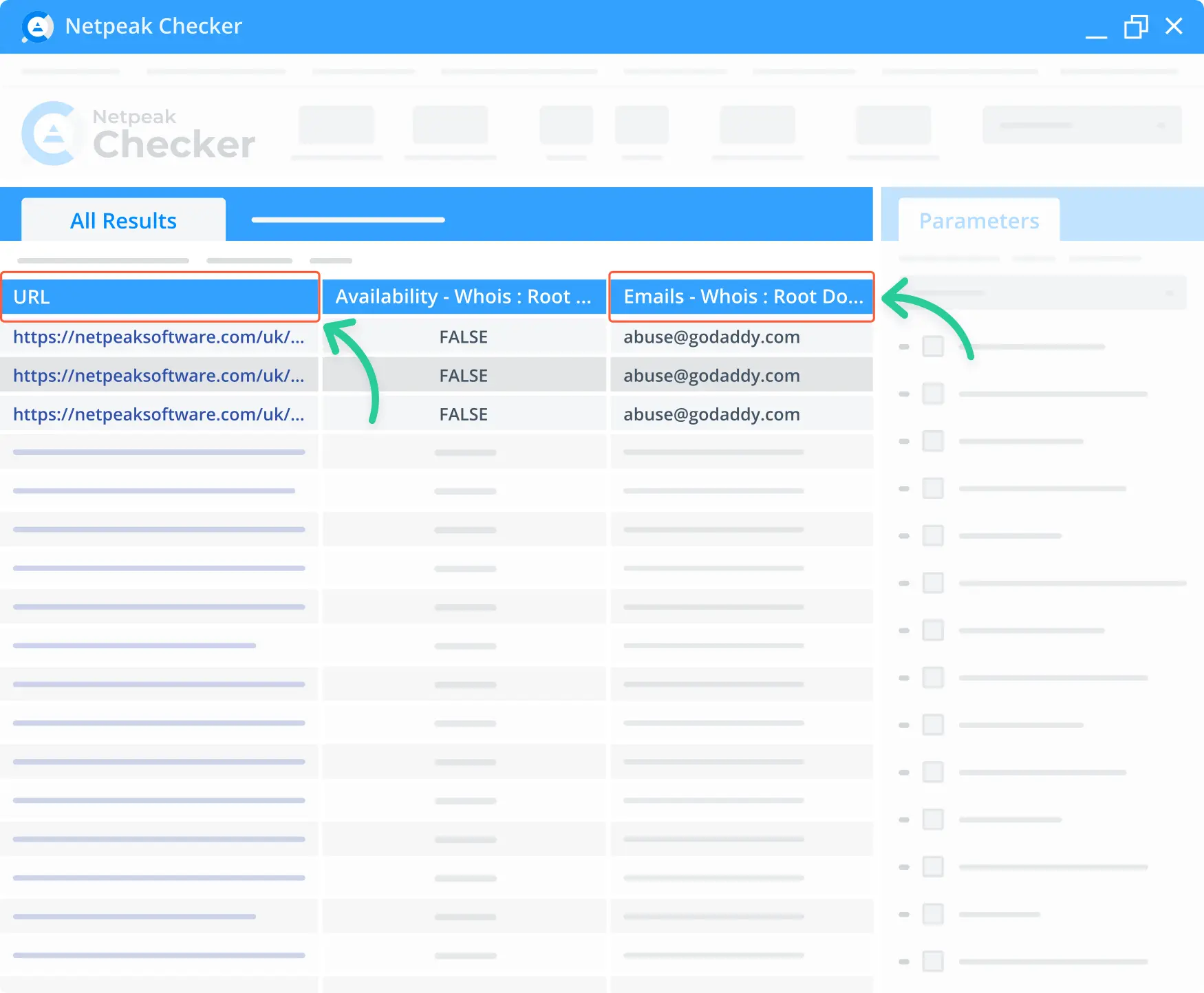 Retrieve the list of unique emails from a target page using Netpeak Checker. 