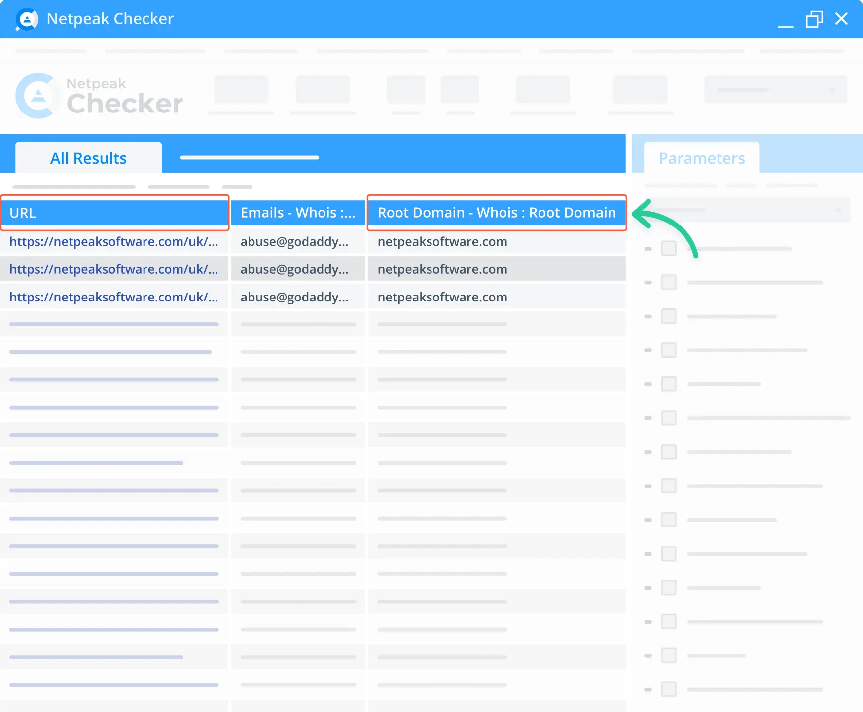 Define the target link's root domain with Netpeak Checker.