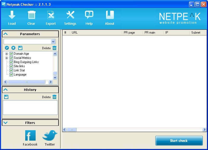 Главное окно Netpeak Checker 2.1.1.3