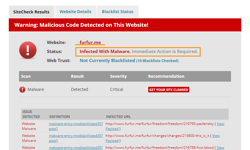 Проверка перед покупкой сайта: Sucuri SiteCheck