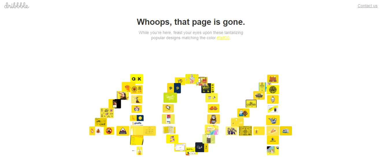Пример оформления 404 страницы на сайте Dribbble