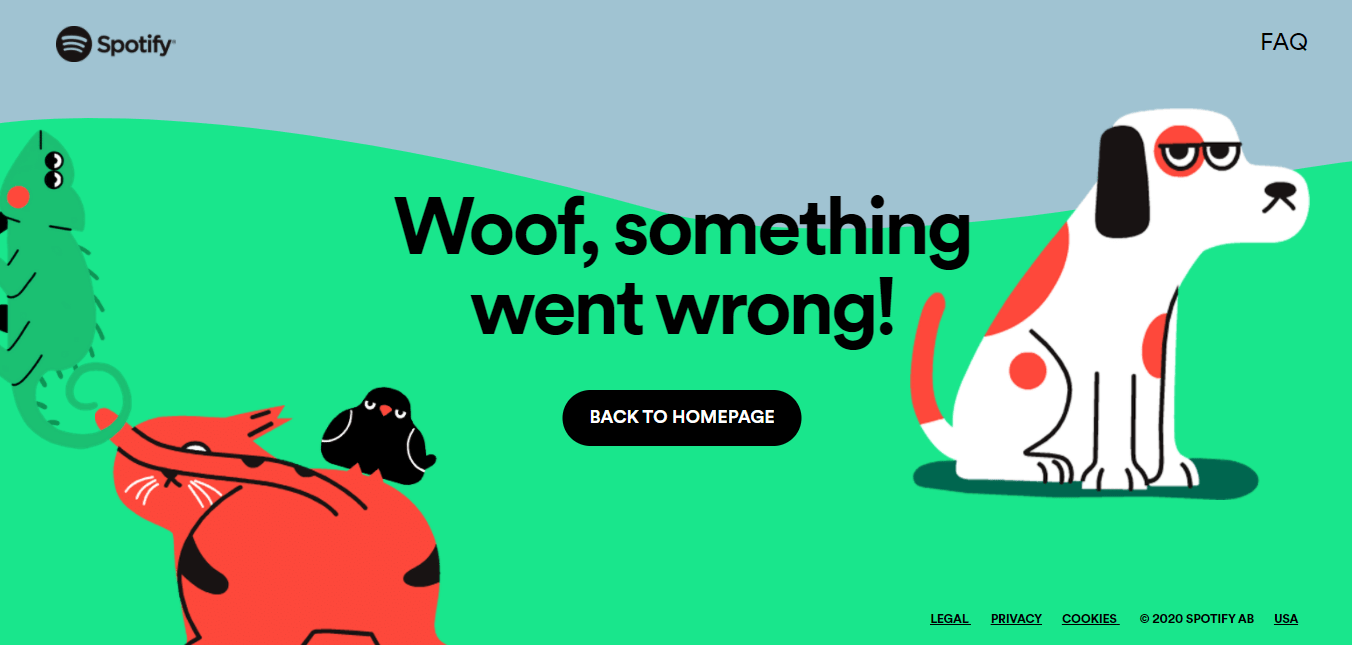 Пример оформления 404 страницы на сайте PetsBySpotify