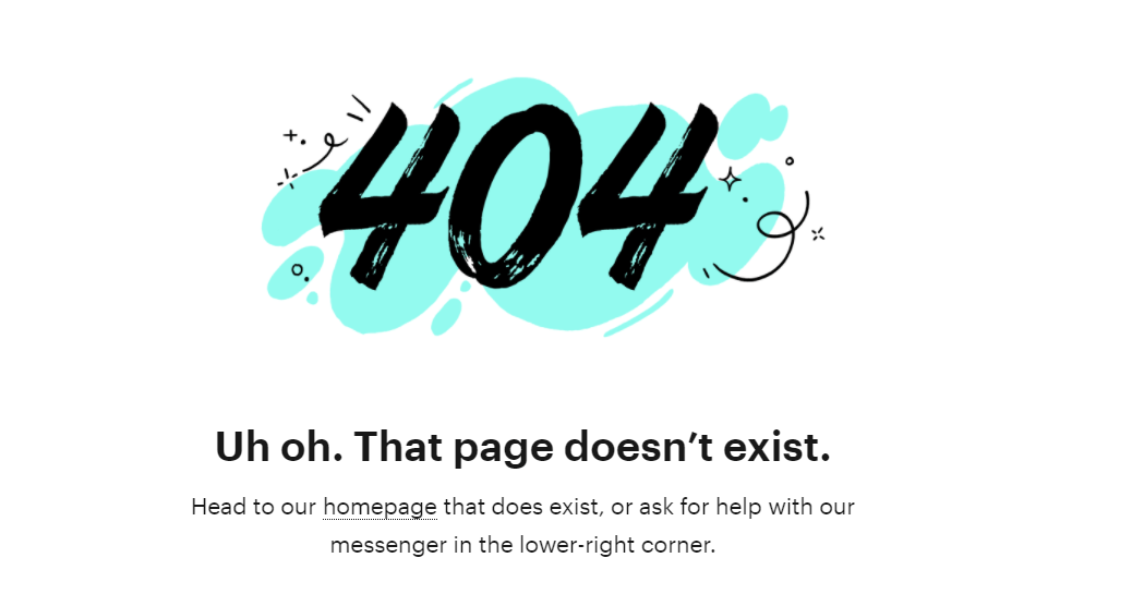Пример оформления 404 страницы на сайте Intercom