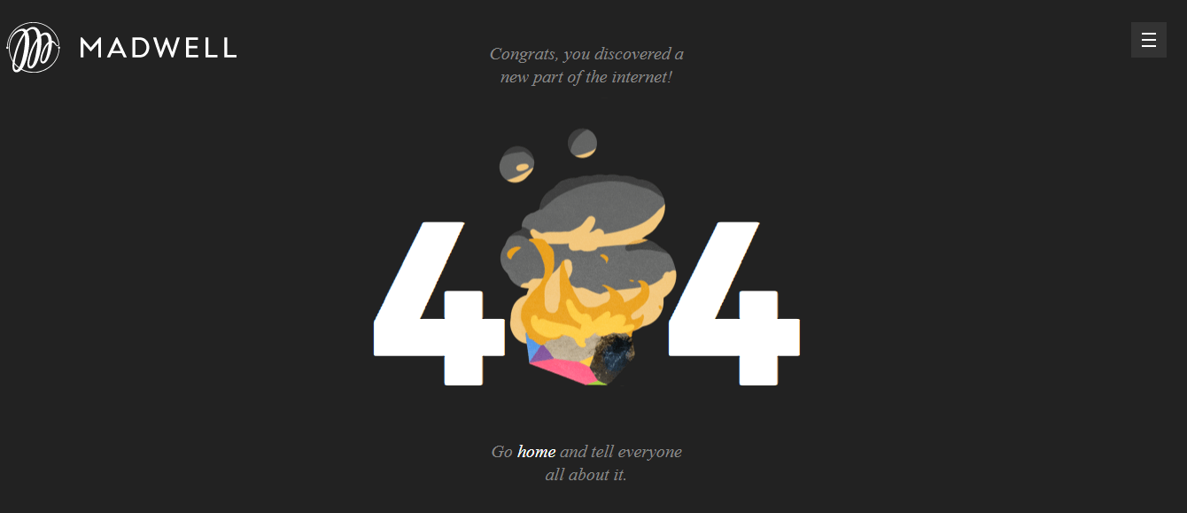 Пример оформления 404 страницы на сайте Madwell