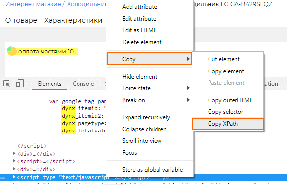 XPath тега script